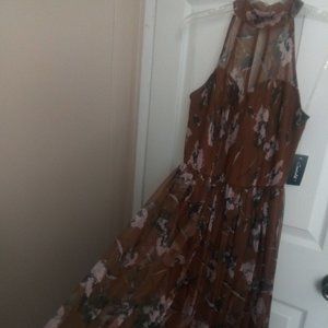 Candalite Brown Floral, Sleeveless, Maxi Dress